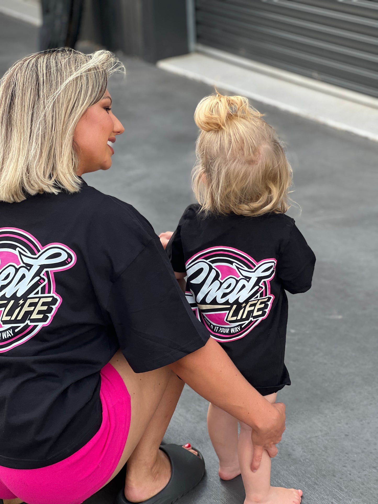 Groms matching pink tee!